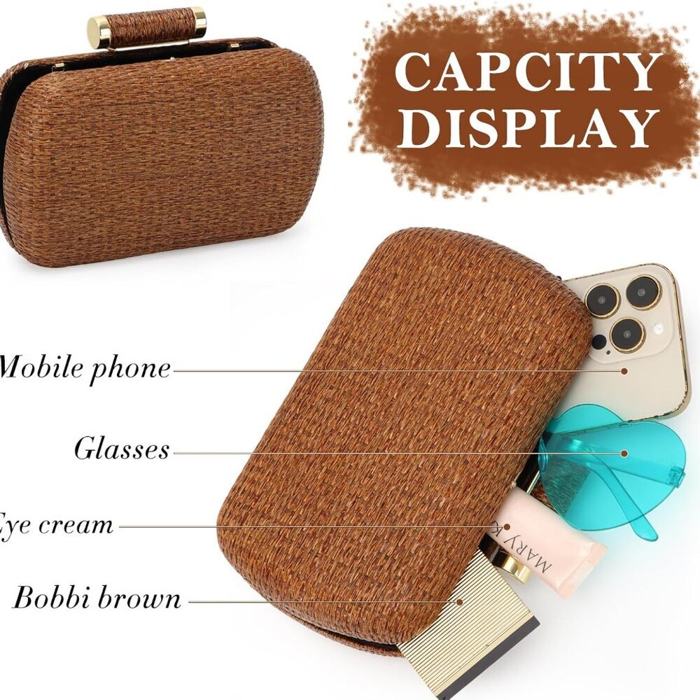Small Straw Purse Clutch for Women,Woven Handbag Raffia Bag for Summer,Wicker Ev - Picture 4 of 6
